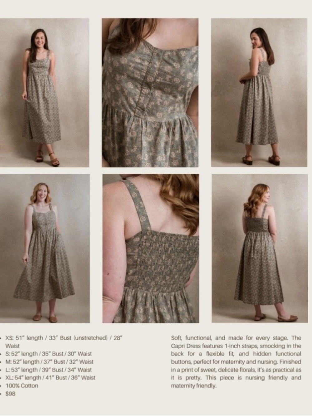 Neuflora Capri Floral Smocked Midi Dress - Olive